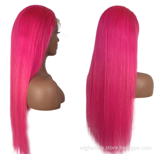 Factory wholesale cheap pink wig human hair, colored pink human hair lace wig, 13x4 lace frontal human pink hair wig